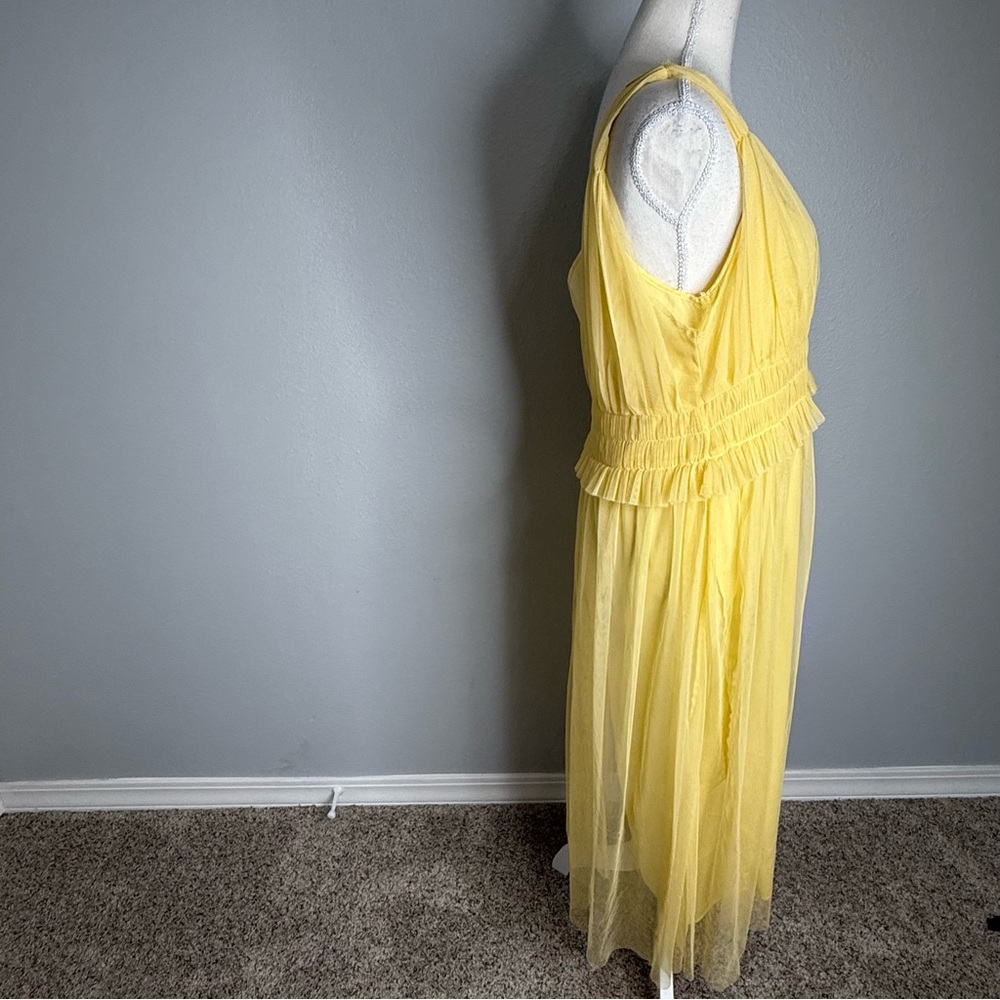 Zara tulle yellow midi ruffle dress Large - Picture 4 of 7